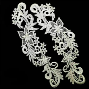 1Paar Blumenapplikationen Spitzenbesatz Stickerei Nähen Motiv DIY Hochzeit Braut - Picture 1 of 3