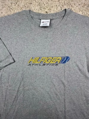 Camiseta DE COLECCIÓN Tommy Hilfiger Atletismo Grande Gris Spellout Hombres Años 90 Algodón Foto 1 de 4