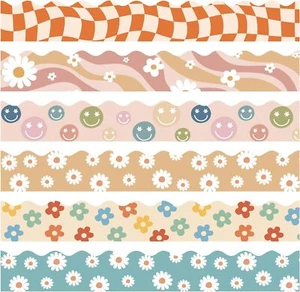 89.6 Ft Boho Bulletin Board Border Groovy 70s Decorations White  - Picture 1 of 7