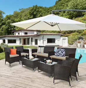 8 Pieces Patio Furniture Set Cushioned Sofa w/ Coffee Table - Picture 1 of 4