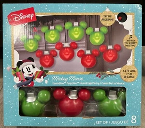 Disney Christmas Mickey Mouse Projection 8 Musical Light String - 8.2 ft Long - Picture 1 of 5