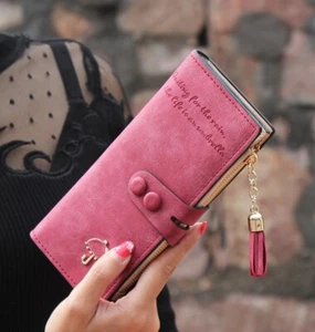 Women's Leather Clutch Bag Foldable Zipper Wallet Multi-card Slot Purse Handbag - Picture 1 of 13