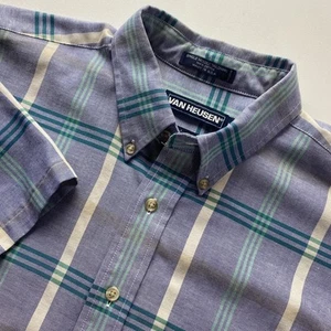 Vintage Van Heusen Shirt Mens Large Plaid Button Down Short Sleeve Made in USA - Picture 1 of 7