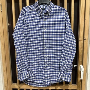 Chaps Shirt Mens Large Blue White Plaid Classic Fit Oxford Long Sleeve Button - Picture 1 of 7