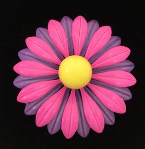Vintage 1960's MOD Large neon Pink yellow Purple FLOWER enamel Pop Art BROOCH - Picture 1 of 5