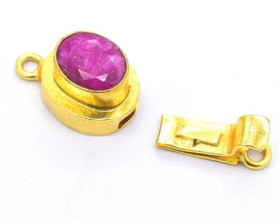 2 Pc Ruby Box Clasp One Strand 18k Gold Plated - Image 1 of 4