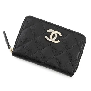 CHANEL Matelasse Classic Zip Coin Purse Calfskin/Rhinestone Black AP4341 - Picture 1 of 12