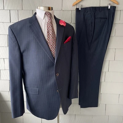 Traje elegante Jack Victor azul a rayas de lana totalmente forrado para hombre 2 piezas talla 48L Foto 1 de 4