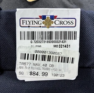 Flying Cross Mens Polyester Uniform Trousers Pants  40Wx37L Black Hemmed Zipper - Picture 1 of 15