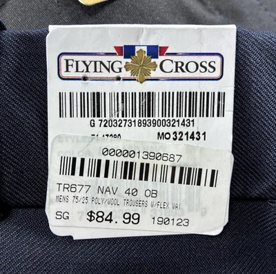 Flying Cross Mens Polyester Uniform Trousers Pants  40Wx37L Black Hemmed Zipper - Image 1 of 4