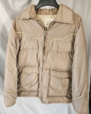 VTG 70s 80s Sears Western Wear Puffer Jacket Mens Large Tan Brown Farmer Cowboy - Image 1 of 4
