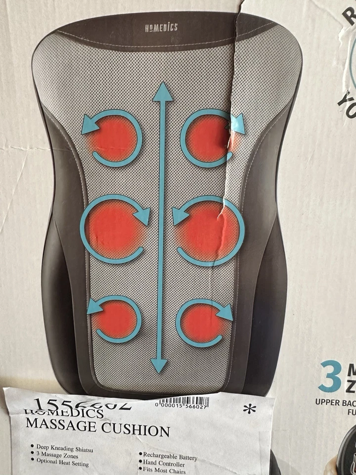 Беспроводная массажная подушка шиацу с подогревом глубоких тканей HoMedics с 3 зонами массажа - Изображение 1 из 4