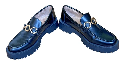 Sam & Libby Remi Women SZ 7.5 Black Lug Sole Round Toe Slip-On Loafer Shoes EUC - Image 1 of 4