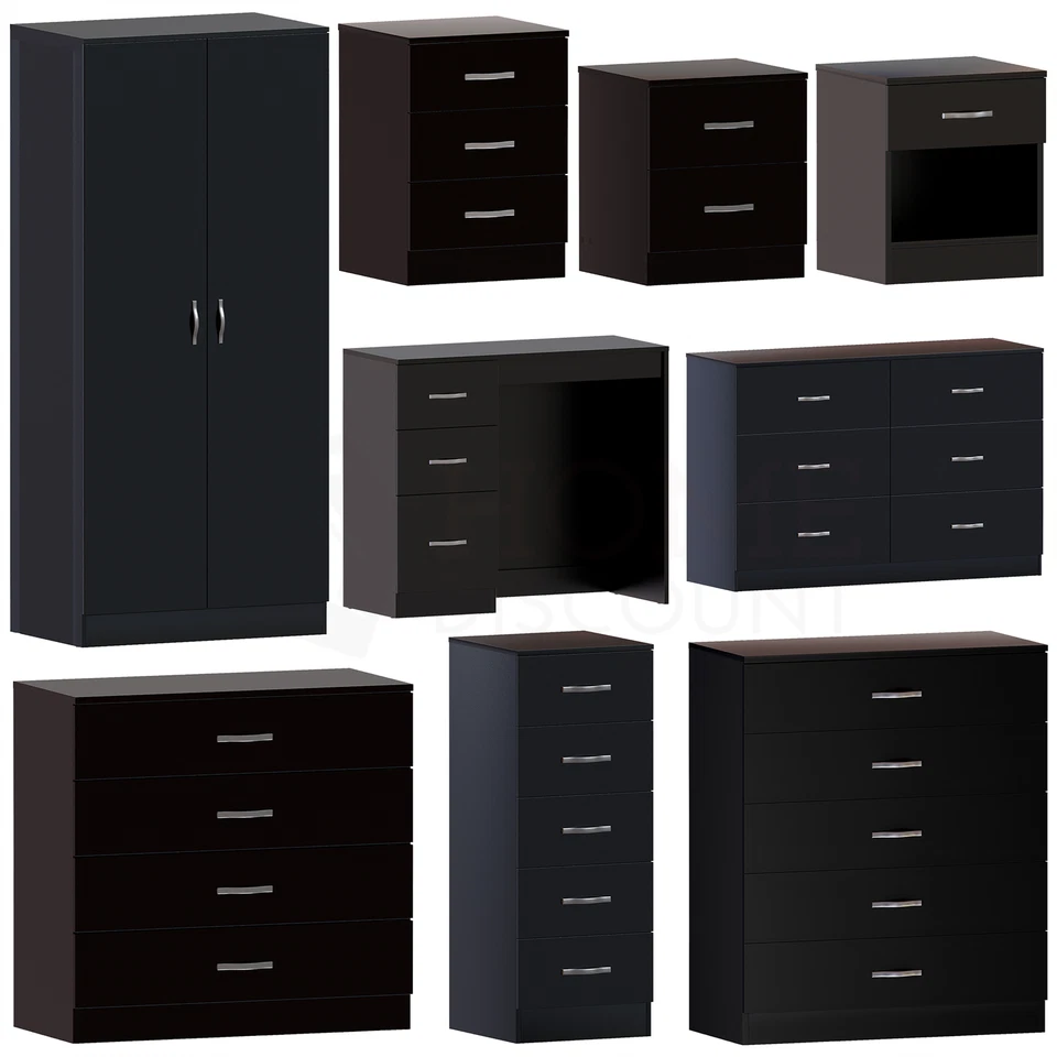 Black Chest of Drawers Modern Bedroom Furniture Bedside Table Wardrobe Desk - Image 1 of 1
