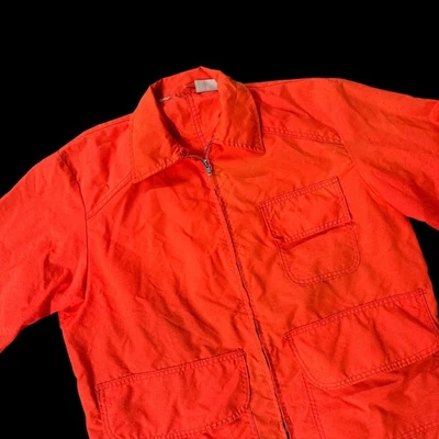 Vintage Orange Hunting Jacket Medium Small Game Pocket Zip Up Retro 1970s As Is - Image 1 of 4