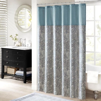 Aubrey Shower Curtain Paisley Jacquard Pieced Microfiber Faux Silk Modern Hom... - Image 1 of 4