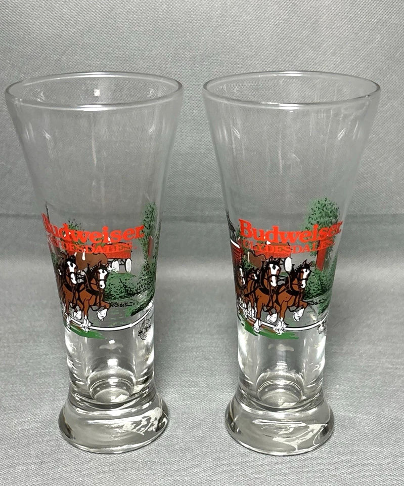 Juego de 2 vasos de cerveza vintage Budweiser 1991 estriados Pilsner Clydesdale 12 OZ Foto 1 de 4