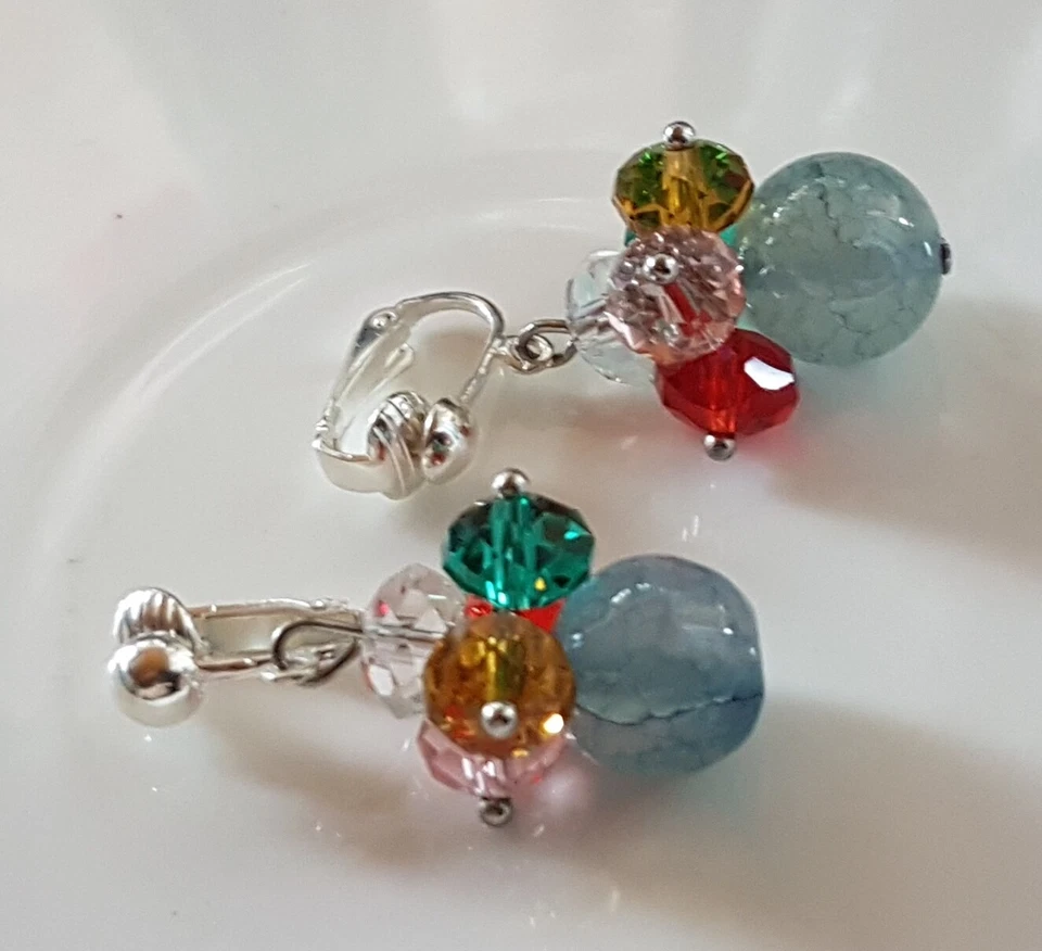 OHRCLIPS CLIPS VERSILBERT GLASPERLEN KRISTALL PERLEN - Bild 1 von 1