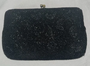 De Colección SIMON Japón Negro Cuentas Bolso sin asas Bolso de mano Tono Dorado Herrajes LEER Defectos - Imagen 1 de 12