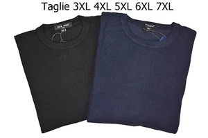 Maglione Uomo Invernale Cardigan Taglie Forti Maglia Girocollo Blu Nera 4xl 5xl - Picture 1 of 14