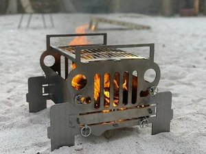 Jeep Fire Pit Barbq Griglia Portatile Acciaio Inox Esterno Campeggio Cortile - Foto 1 di 10