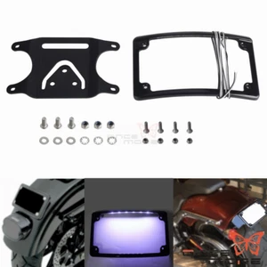 Black Curved Laydown License Plate Bracket LED Frame For Harley 3 Hole Mount - Picture 1 of 8