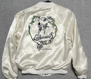 Satins Karate Nylon Bomber Jacket M Mens Medium Vintage Way Of Life Dragon White - Picture 1 of 9