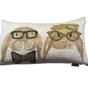 Bunny Easter Spring Decorative Lumbar Beaded Accent Pillow 22" x 12" - Picture 1 of 8