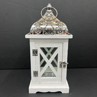 Rustic Wood Candle Lantern by HD Design Holiday White Silver Farmhouse Beach - Image 1 of 4
