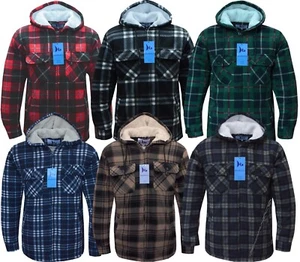 Plaid Fleece Jacket Hooded Sherpa Lined Check Padded Warm Lumberjack By Beebizco - Picture 1 of 8