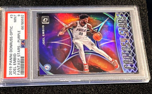 2019-20 Donruss Optic Joel Embiid Holo Purple Fantasy Stars SP 76ers PSA 9 MINT