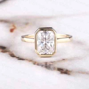 2.50 TCW Radiant Cut Moissanite Bezel Style Engagement Ring Solid 9K Yellow Gold - Picture 1 of 9