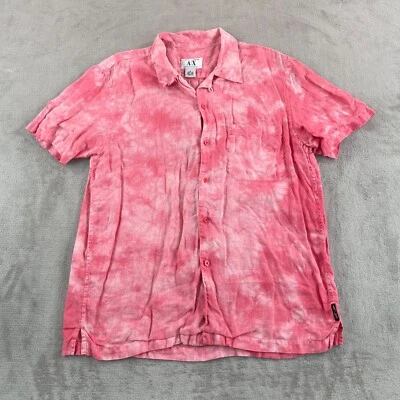 Vintage AX Armani Exchange Shirt Men Medium Pink Tie Dye 100% Linen Loop Collar - Image 1 of 4