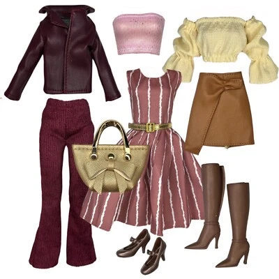 Eledoll Clothes Fashion Pack for 12 Inch Doll Burgundy Sweetie Set