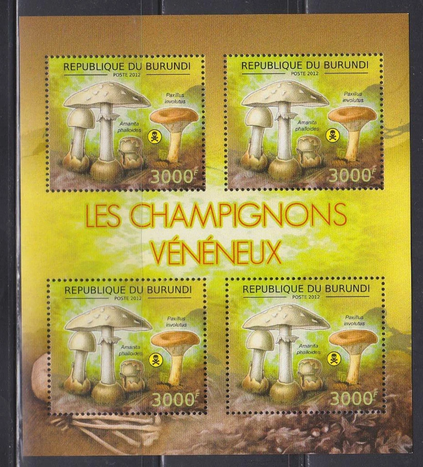 MR29 - MUSHROOM STAMPS BURUNDI 2012 MUSHROOMS 3000F  BLOCK MNH - Image 1 of 1