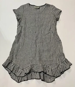 GODDESS GEAR Organic Linen V-Neck Dress USA Boho Hi-Low Short Striped Sz S - Picture 1 of 7