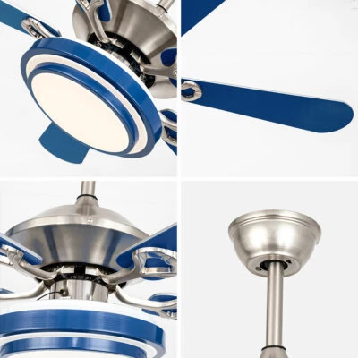 LED Dimmable Acrylic Ceiling Fan Light Chandelier Lamp 5-Blade With Remote Blue - Image 1 of 4