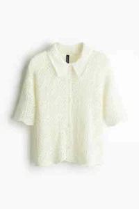 Neu H&M Limited Edition Creme Pointelle-Strick Stretchbar Cardigan Top 1203022 XS - Bild 1 von 12