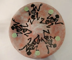 Ceramic Art Pottery Skeletons Playing Basketball Day of Dead Bowl Signed 10.5 In - Picture 1 of 12