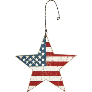 Patriotic Star Shaped American Flag Hanging Wooden Ornament 3.25 Inch NEW - Picture 1 of 2