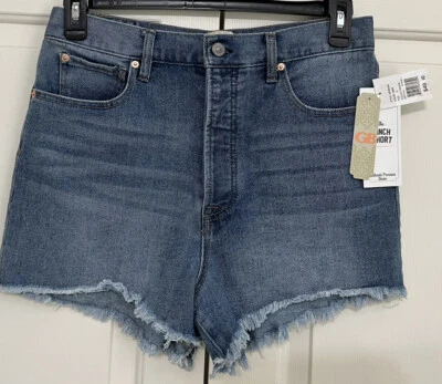 NUEVO CON ETIQUETAS GB Talla 13 Cintura Alta Deshilachado Corte Azul Vaqueros Pantalones Cortos Mujer Foto 1 de 4