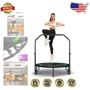 Durable 400LB Fitness Trampoline - Indoor Jumping & Cardio Workout with Handrail - Picture 1 of 11