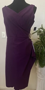 NWT ALEX Evenings Women's Slimming Plum Short Ruched Dress Size 16, Retail $229. - Picture 1 of 10
