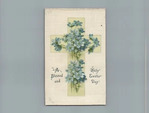 1911 Silk John Winsch Easter Cross Postcard Forget Me Not  - Picture 1 of 2