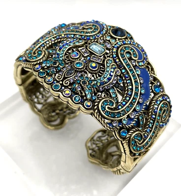 Bracelete de punho articulado HEIDI DAUS "Aztique" cristal e esmalte - Azul - M/L - Novo na caixa - Imagem 1 de 4
