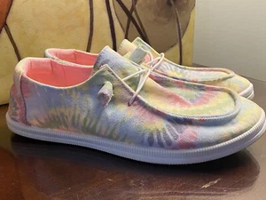 Rocket Dog Mellow Cotton Casual Sneakers Womens Shoes 8 Rainbow Tie Dye Slip ons - Picture 1 of 9