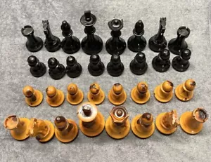 Vintage Large Wood Chess Set Weighted 5 1/2" Tall King Felt Bottom  (See Photos) - Picture 1 of 24