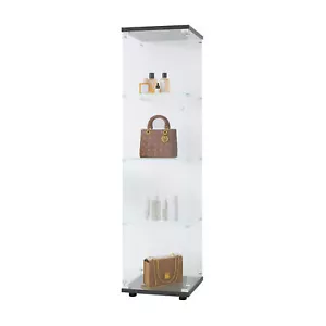 Glass Display Cabinet 4-Shelf with Door Curio Cabinets Floor Standing Bookshelf - Picture 1 of 20