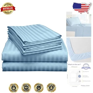 Classic Striped 6-Piece Cal King Size Sheet Set - 600 TC Egyptian Cotton Comfort - Picture 1 of 8