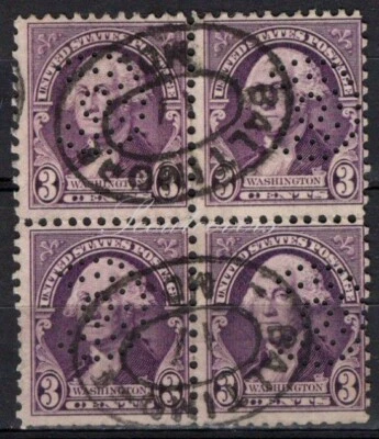 Perfins USA 1932, Sc720 4x 3c Washington. Used CCo - Image 1 of 3